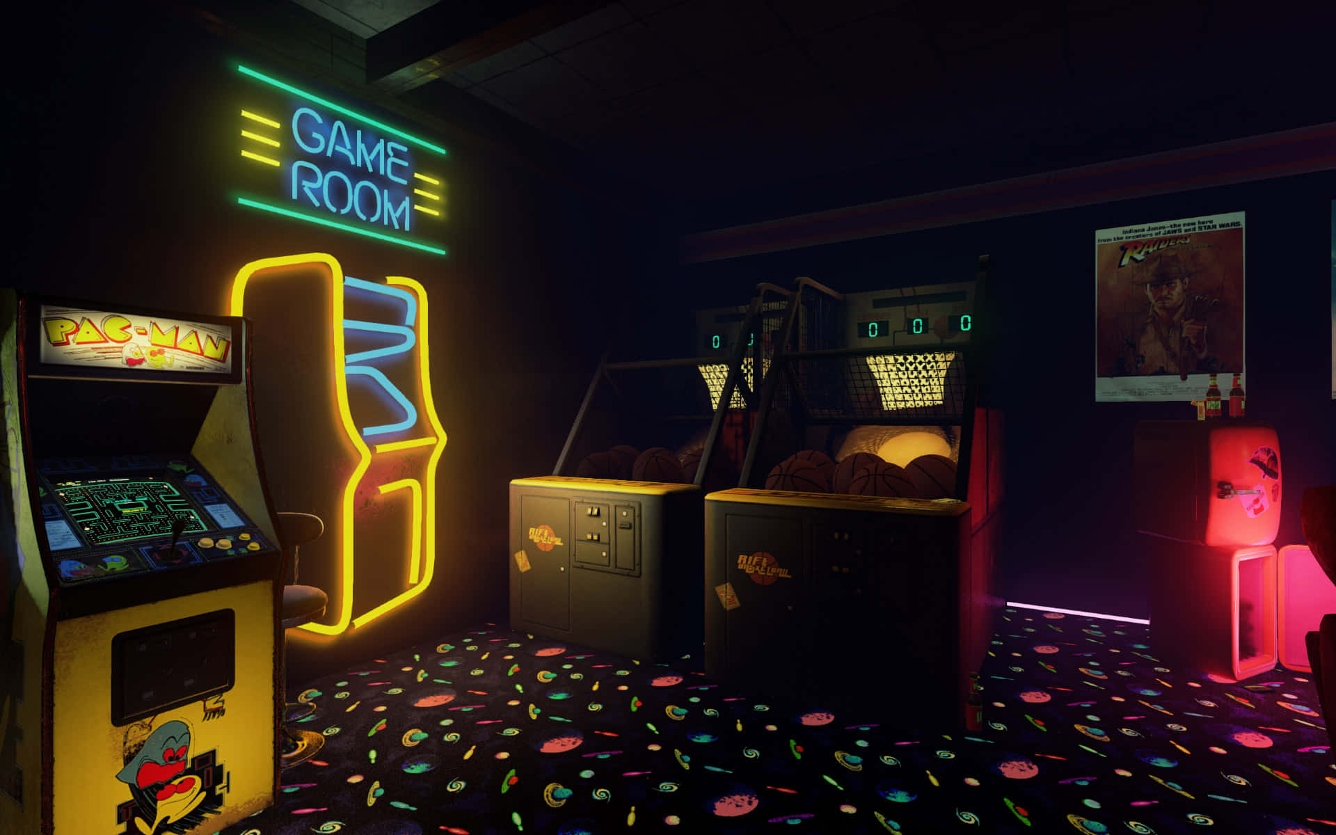 Retro Game Room Neon Glow Wallpaper