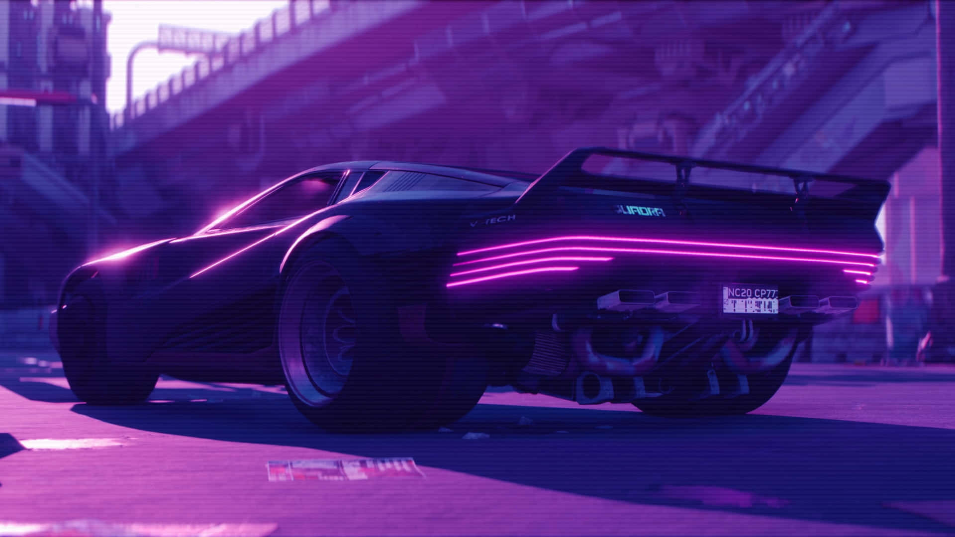 A Car With Neon Lights In The Background Wallpaper