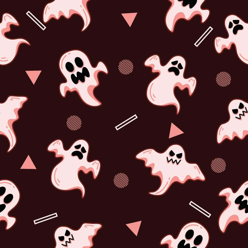 Retro Ghost Pattern Dark Background Wallpaper