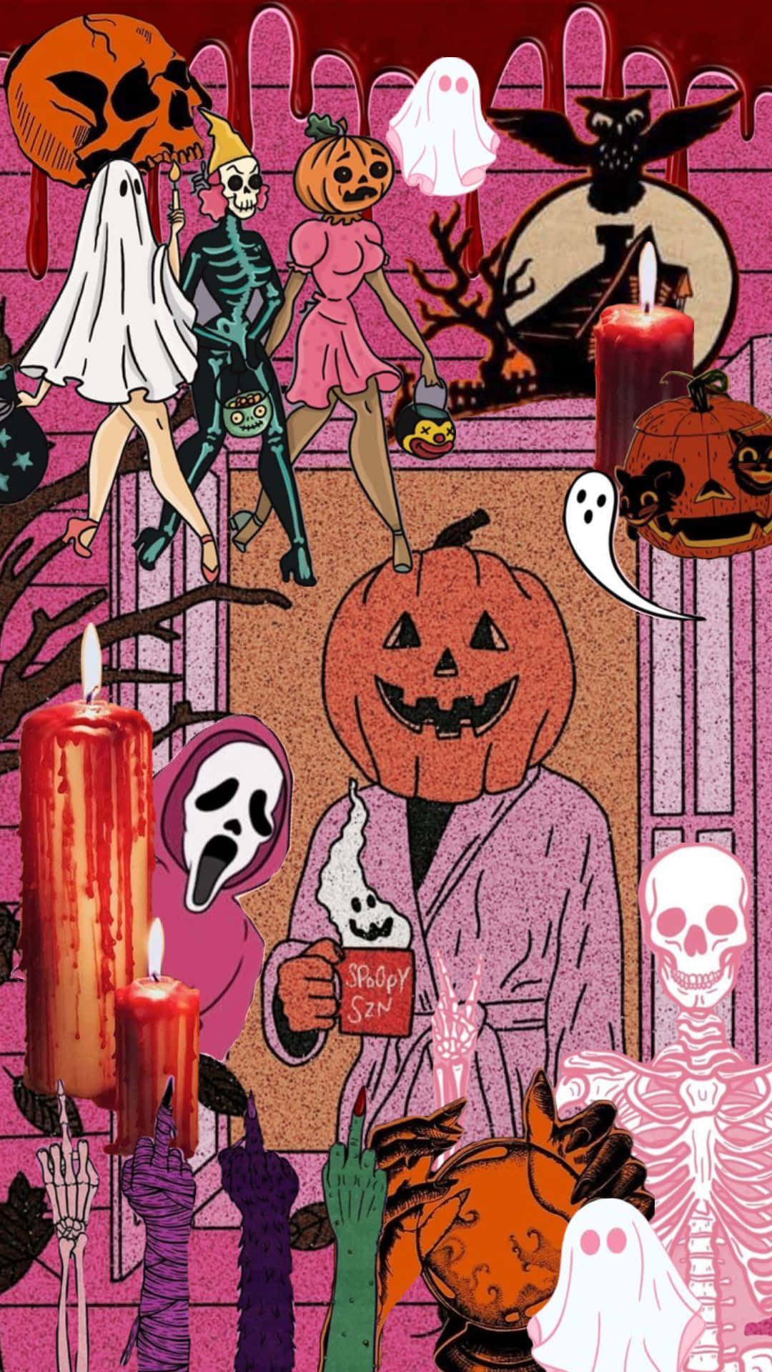 Retro Halloween Celebration Art Wallpaper