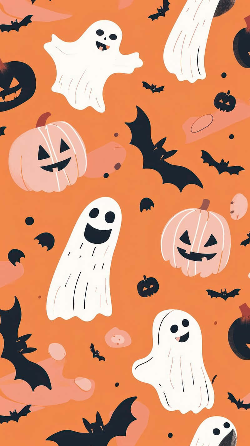 Retro Halloween Pattern Orange Background Wallpaper