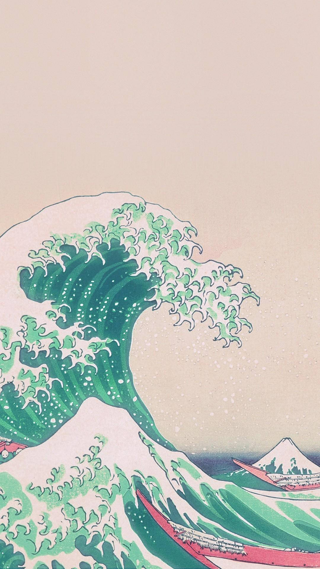 Retro Hokusai Variation Aesthetic Teal Background