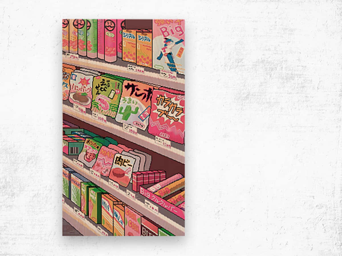Retro Japanese Snack Aisle Aesthetic Wallpaper