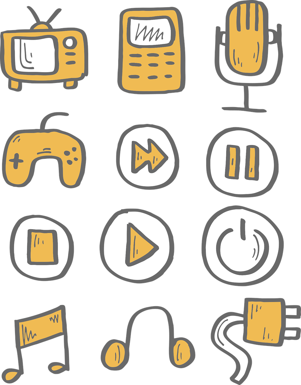 Retro Media Icons Set PNG