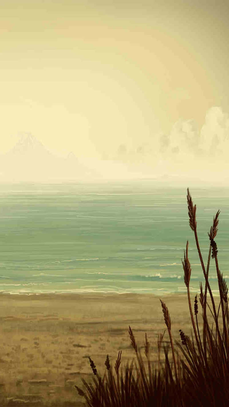 A Painting Of A Beach Wallpaper