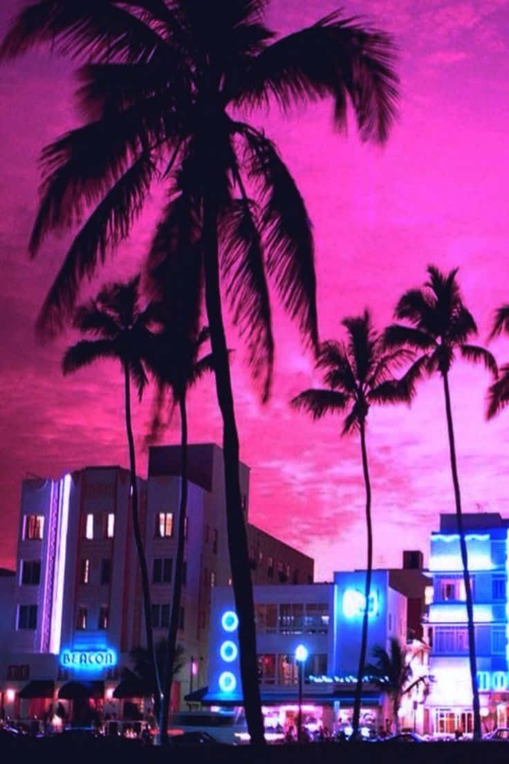 Nyd det livlige bybillede af Miami i Retro-stil! Wallpaper