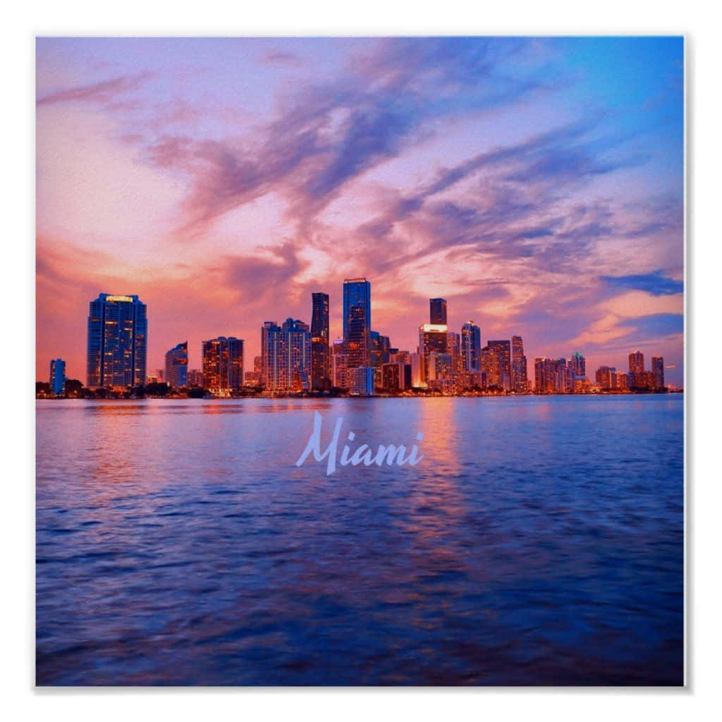 Posterdi Skyline Di Miami Al Tramonto Sfondo