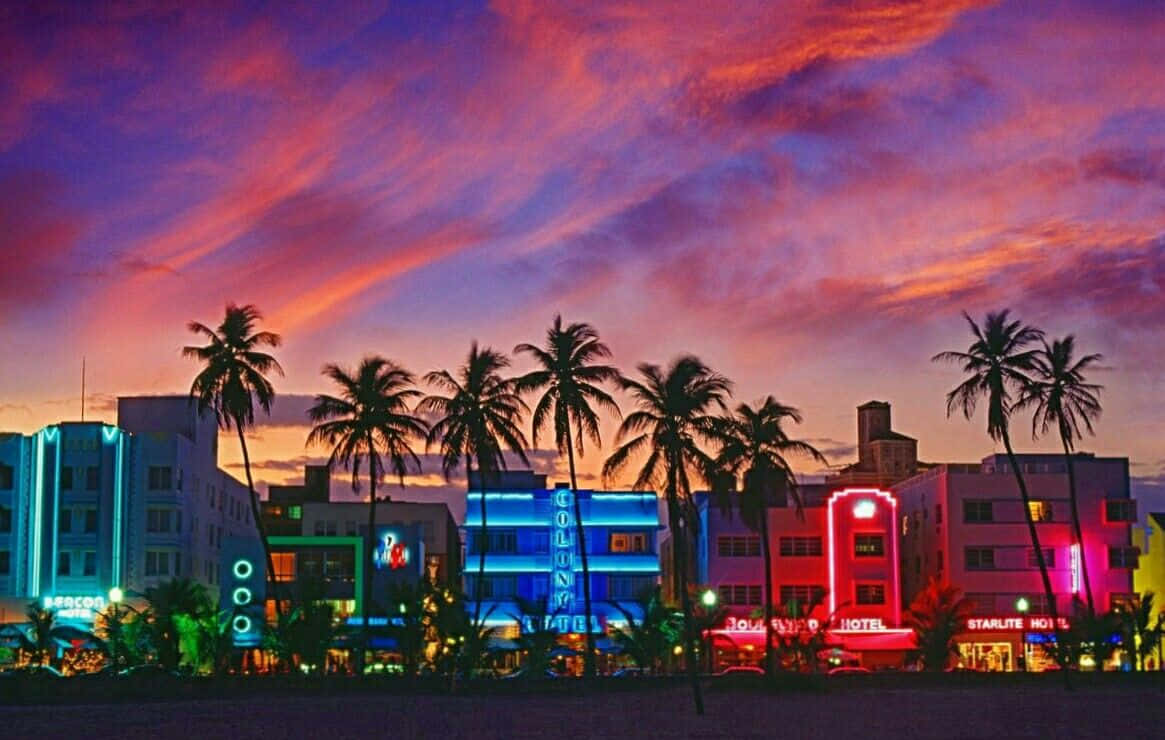 Nyd vibransen og glamouren af ​​Retro Miami Disco tapet. Wallpaper