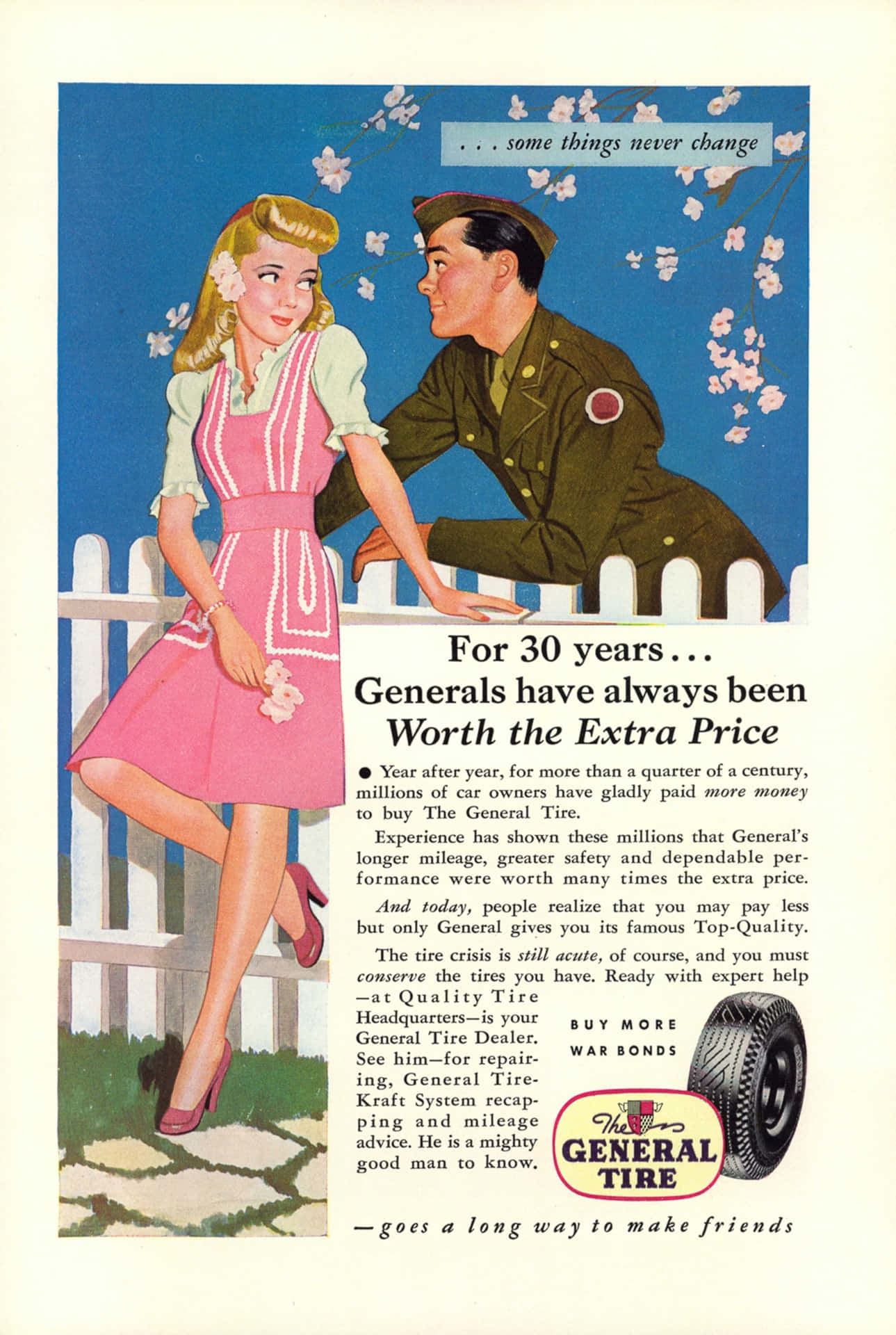Retro Military Man Flirting With Woman General Tire Ad Wallpaper