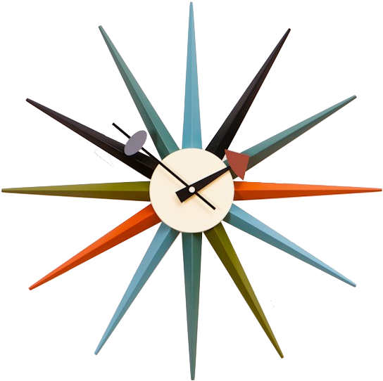 Retro Multicolor Starburst Clock PNG