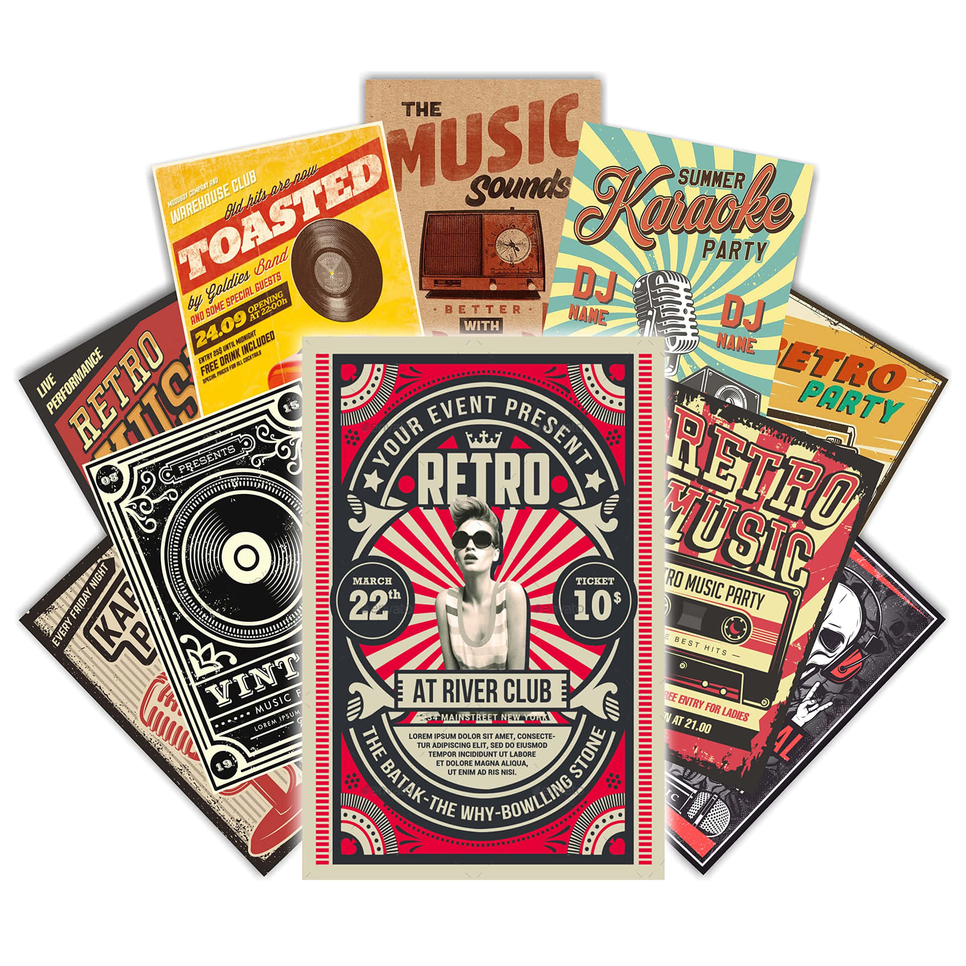 Retro Music Event Posters Collection Wallpaper