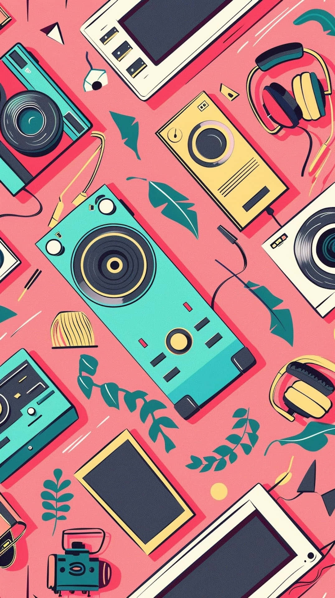 Retro Musicand Technology Pattern Wallpaper