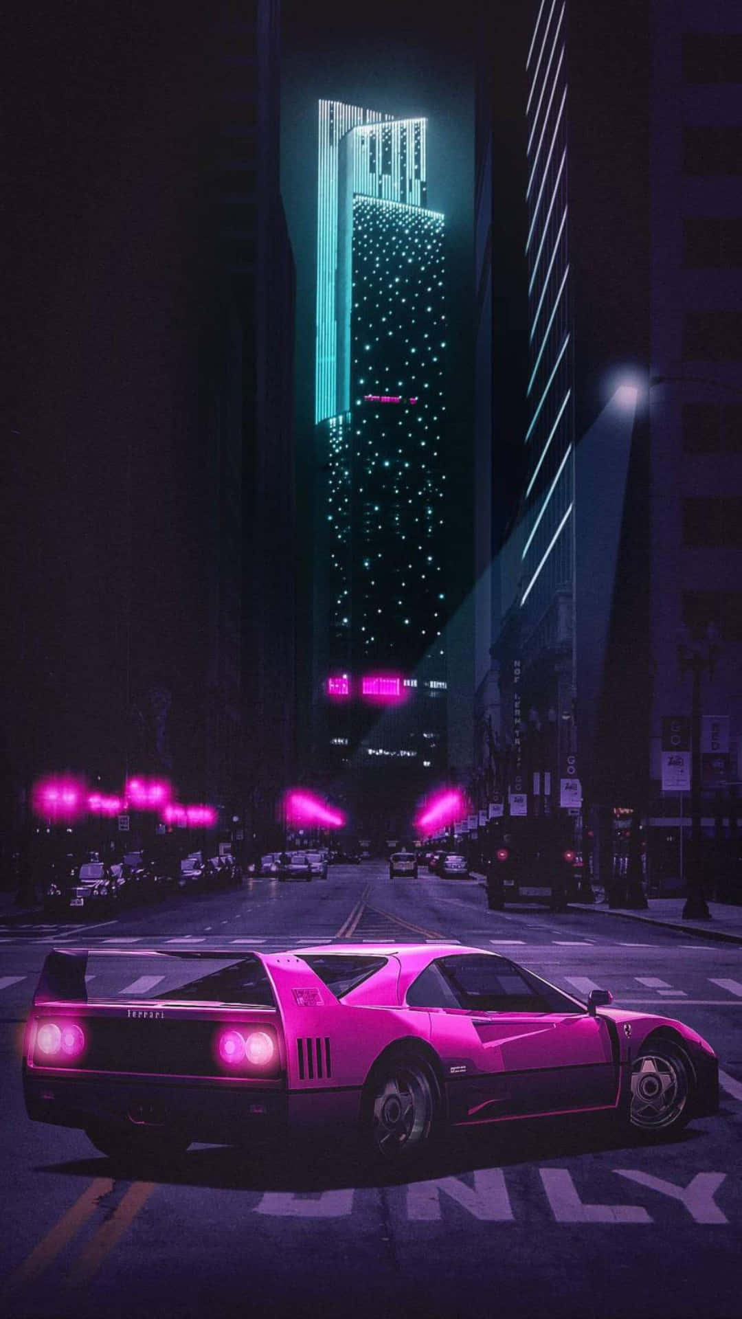 Retro Neon Cityscapewith Sports Car.jpg Wallpaper