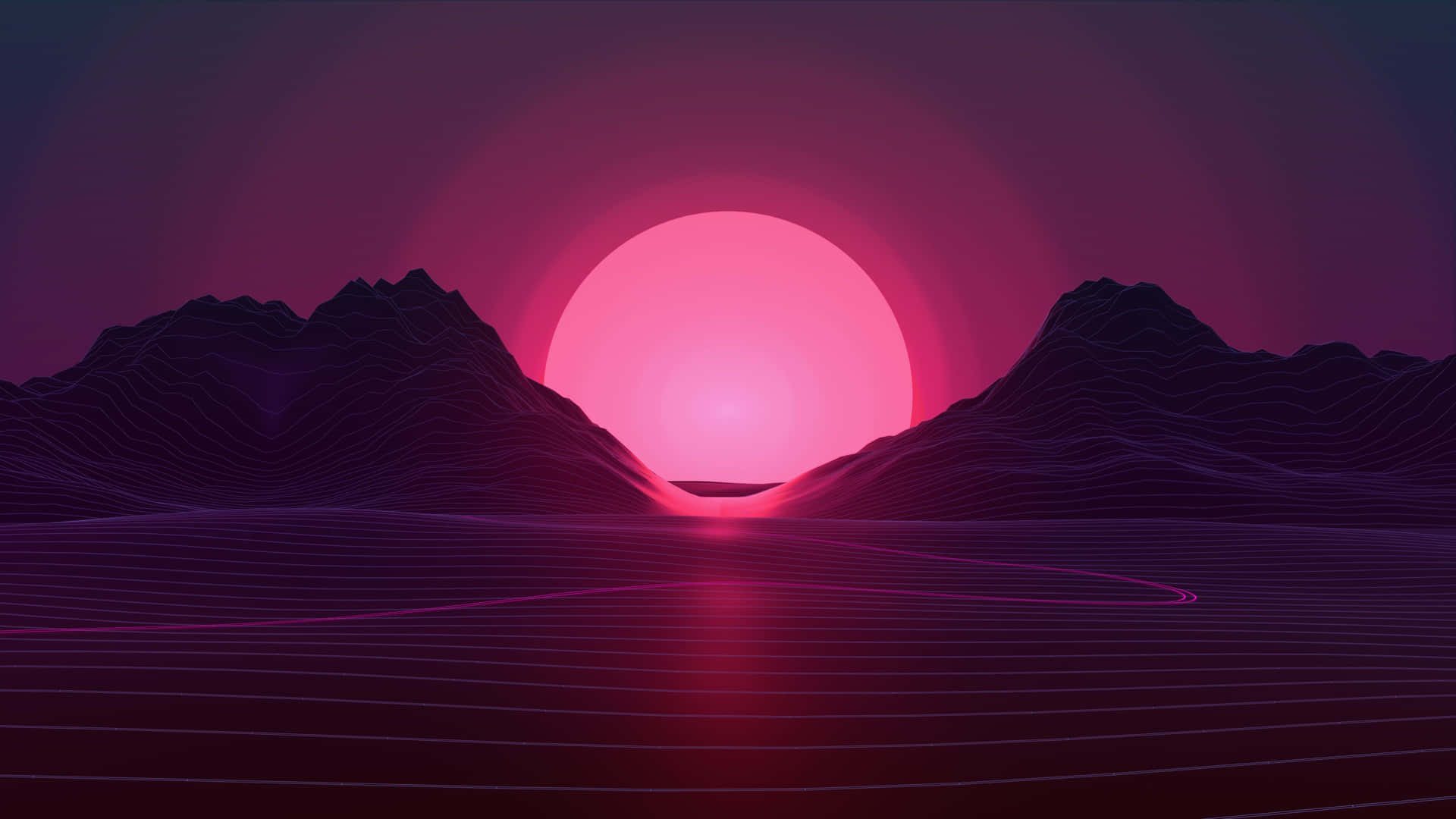 Retro Neon Sunset Landscape Wallpaper