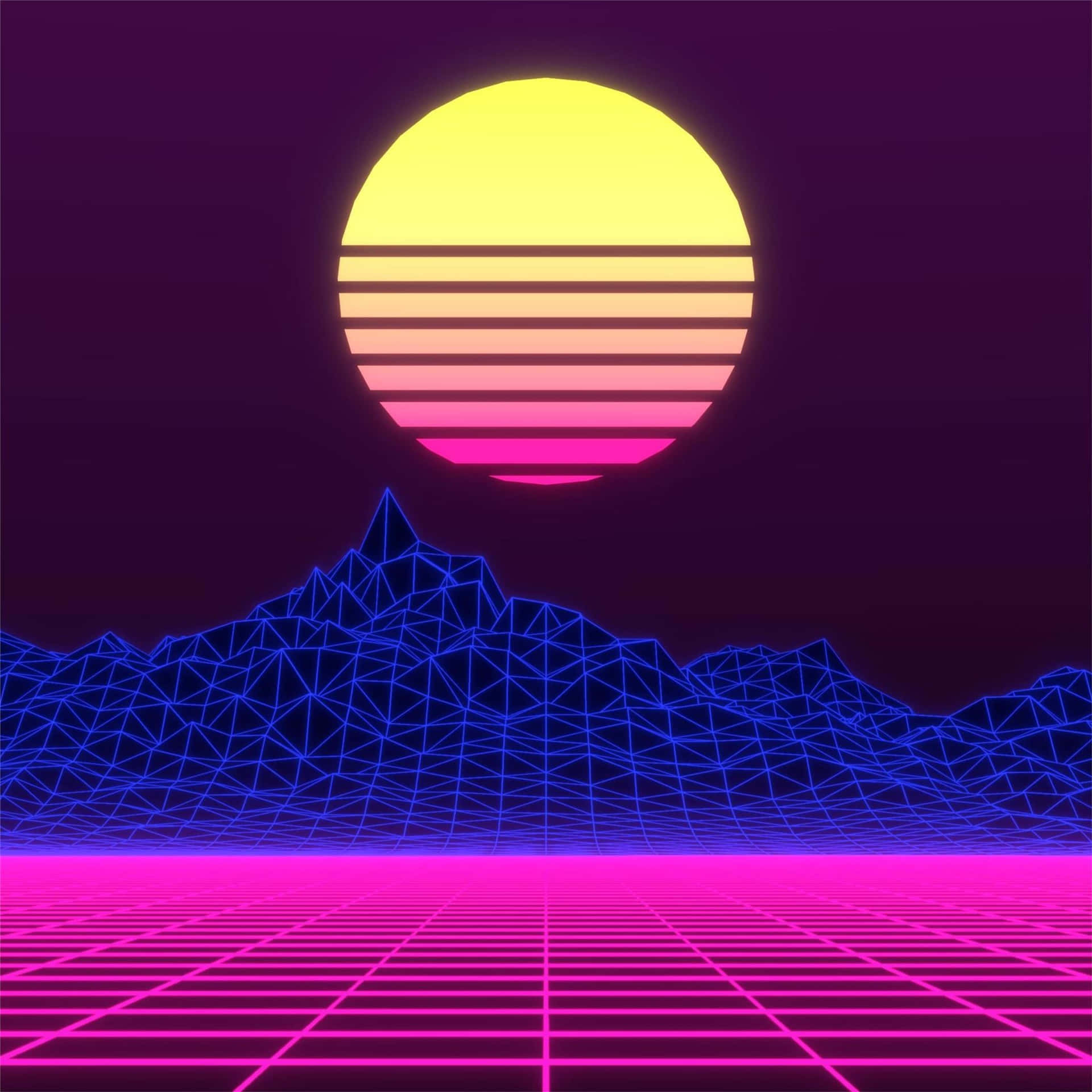 Retro Neon Sunset Landscape Wallpaper