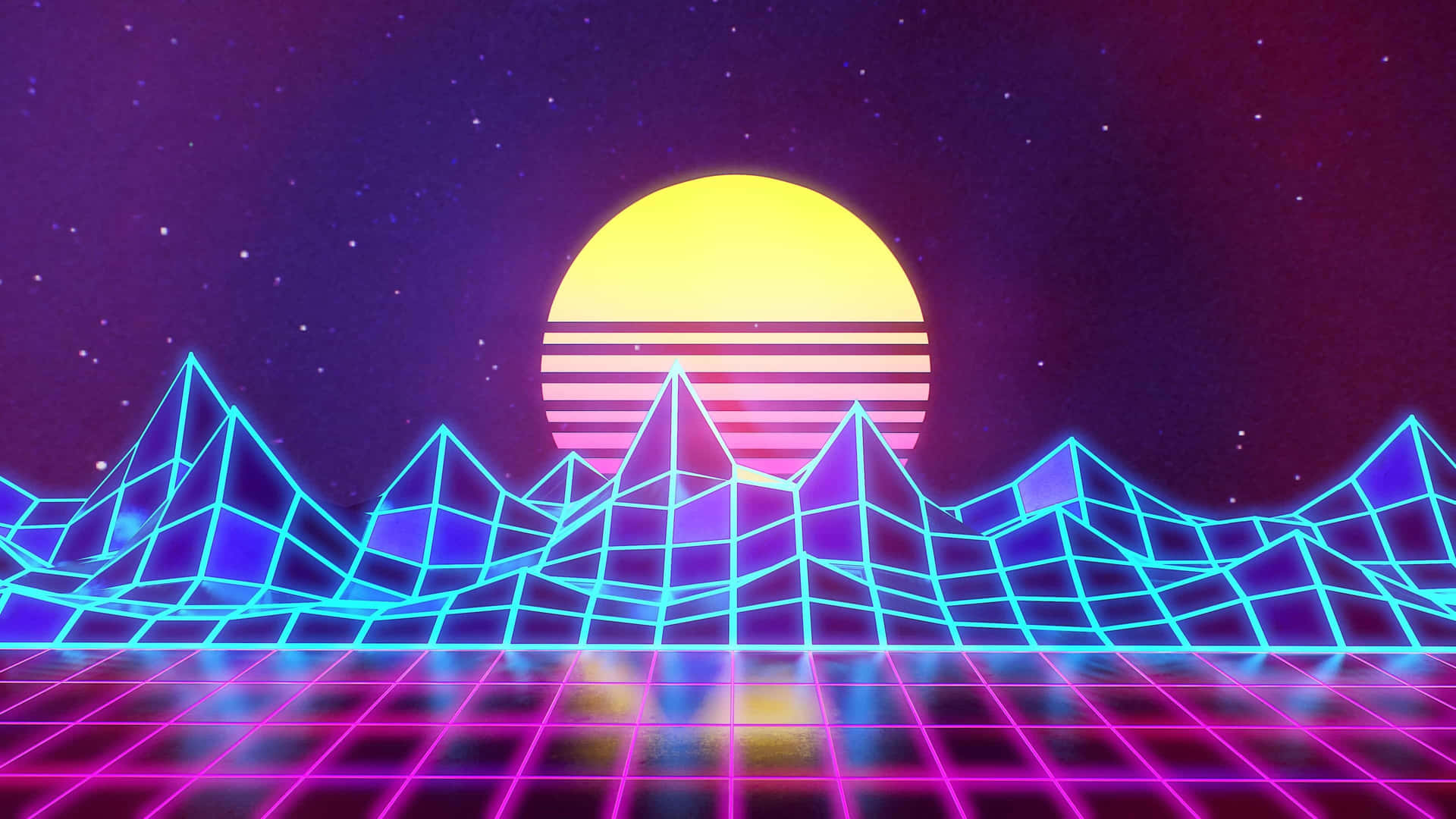 Retro Neon Sunset Landscape Wallpaper