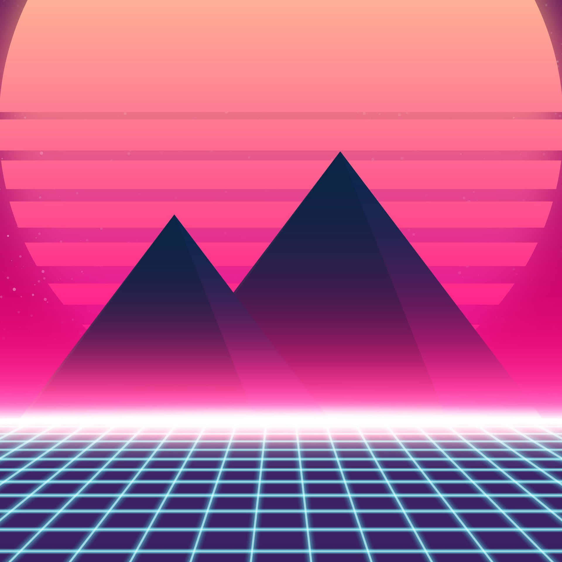 80s Retro Style Background With Mountains And A Sunset Wallpaper