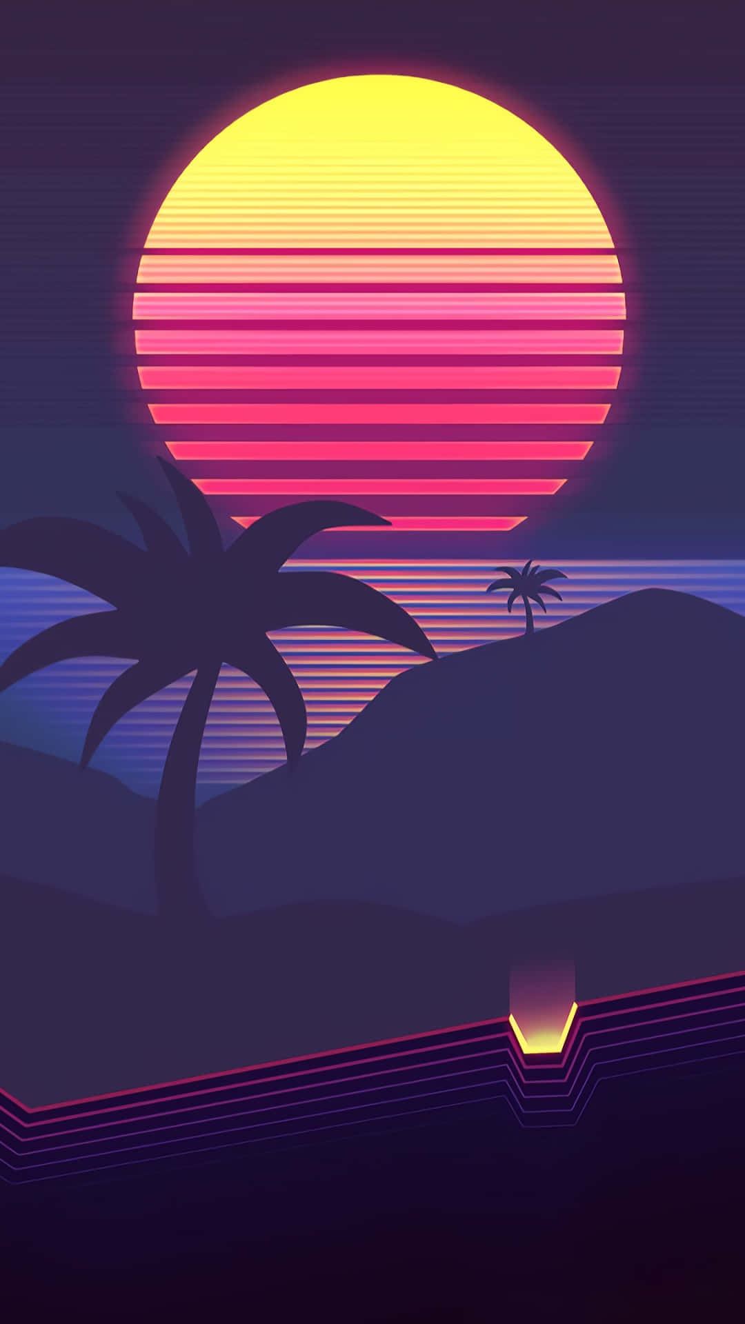 A Sunset With Palm Trees And A Beach Wallpaper
