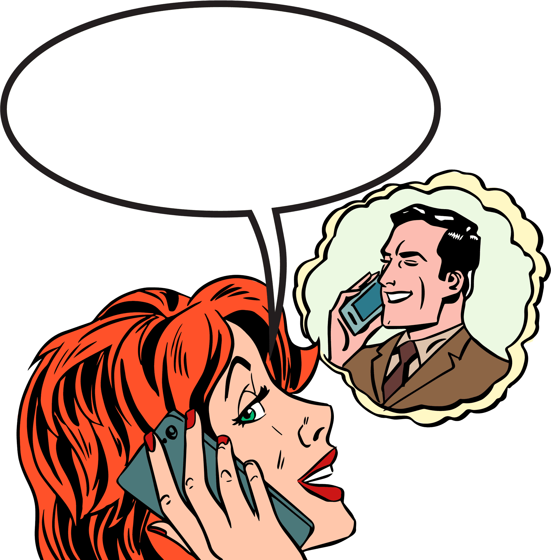 Retro Phone Call Comic Style PNG