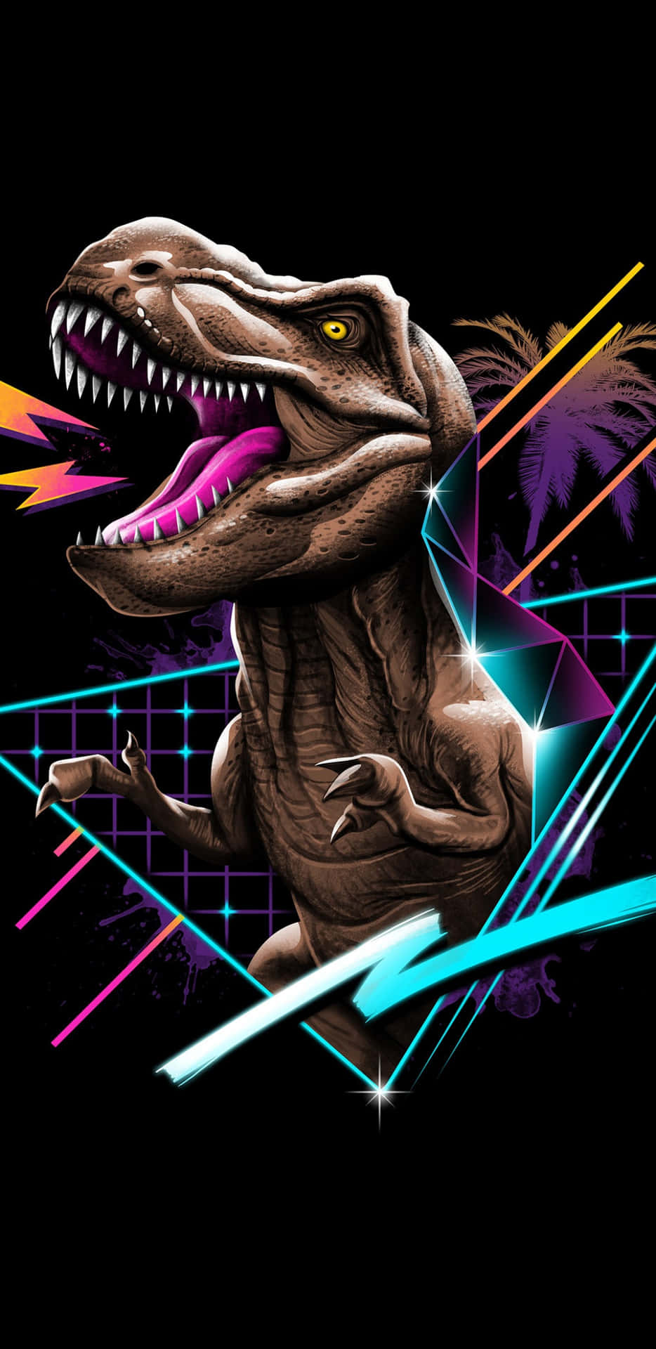 A T - Rex With A Neon Background And A Neon Light Wallpaper