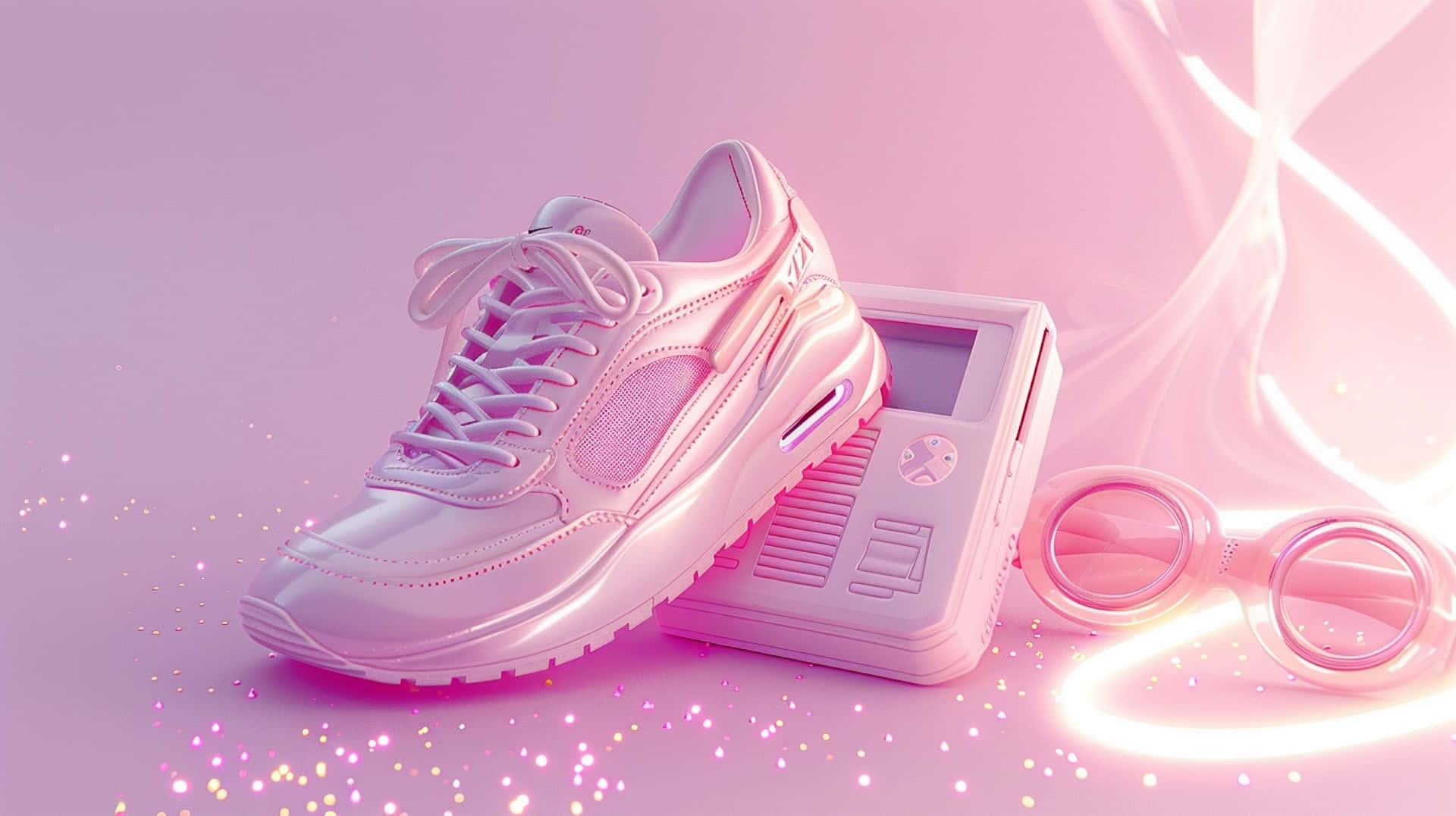 Retro Roze Sneaker En Game Boy Esthetiek Achtergrond