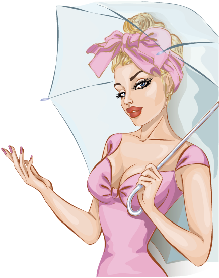 Retro Pinup Girl With Umbrella PNG