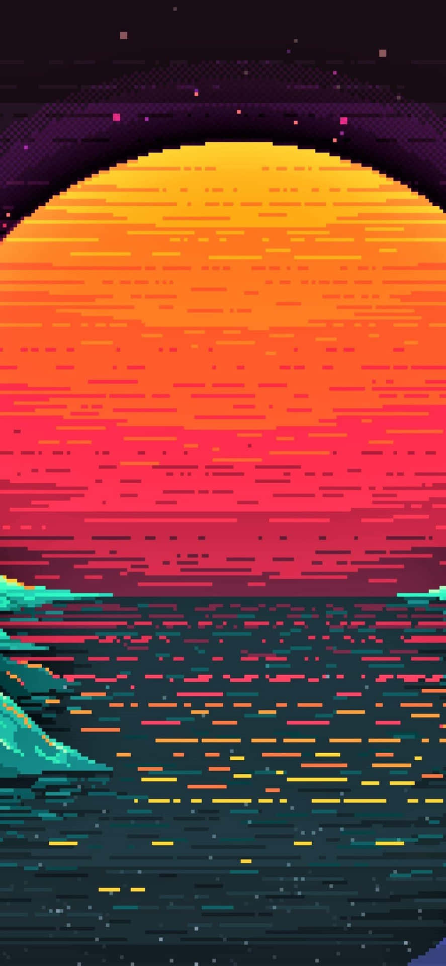 Retro Pixel Sunrise Art Wallpaper