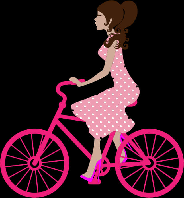 Retro Polka Dot Dress Bike Ride PNG