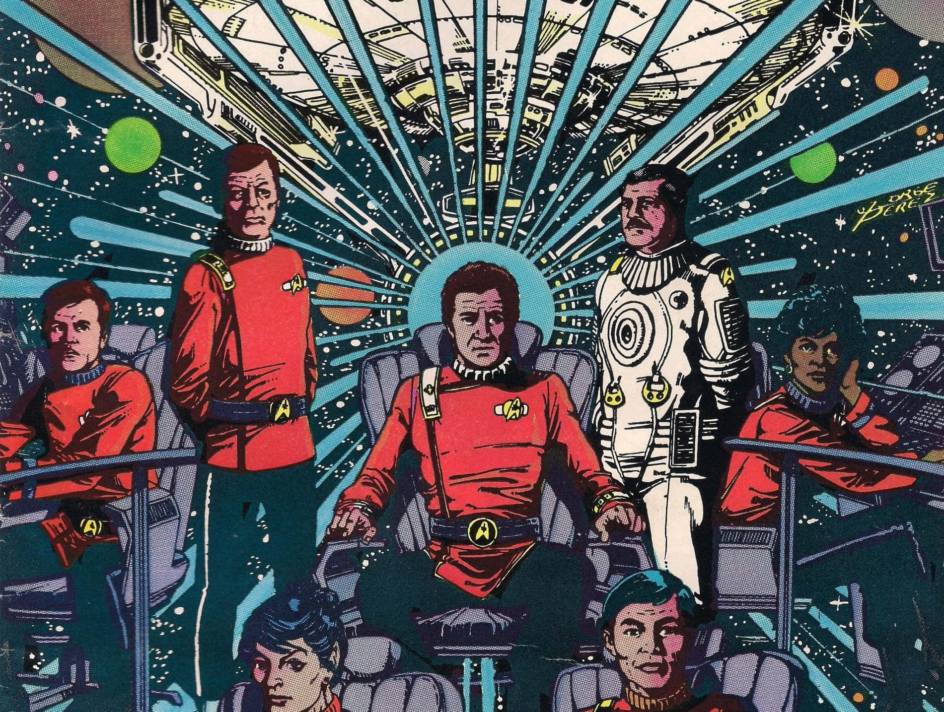 Retro Sci Fi Space Crew Illustration Wallpaper