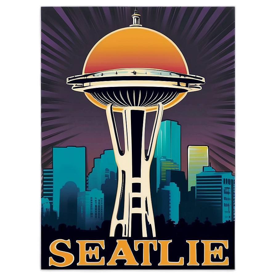 Retro Seattle Skyline Poster Png 27 PNG