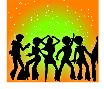 Retro Silhouette Dance Party PNG