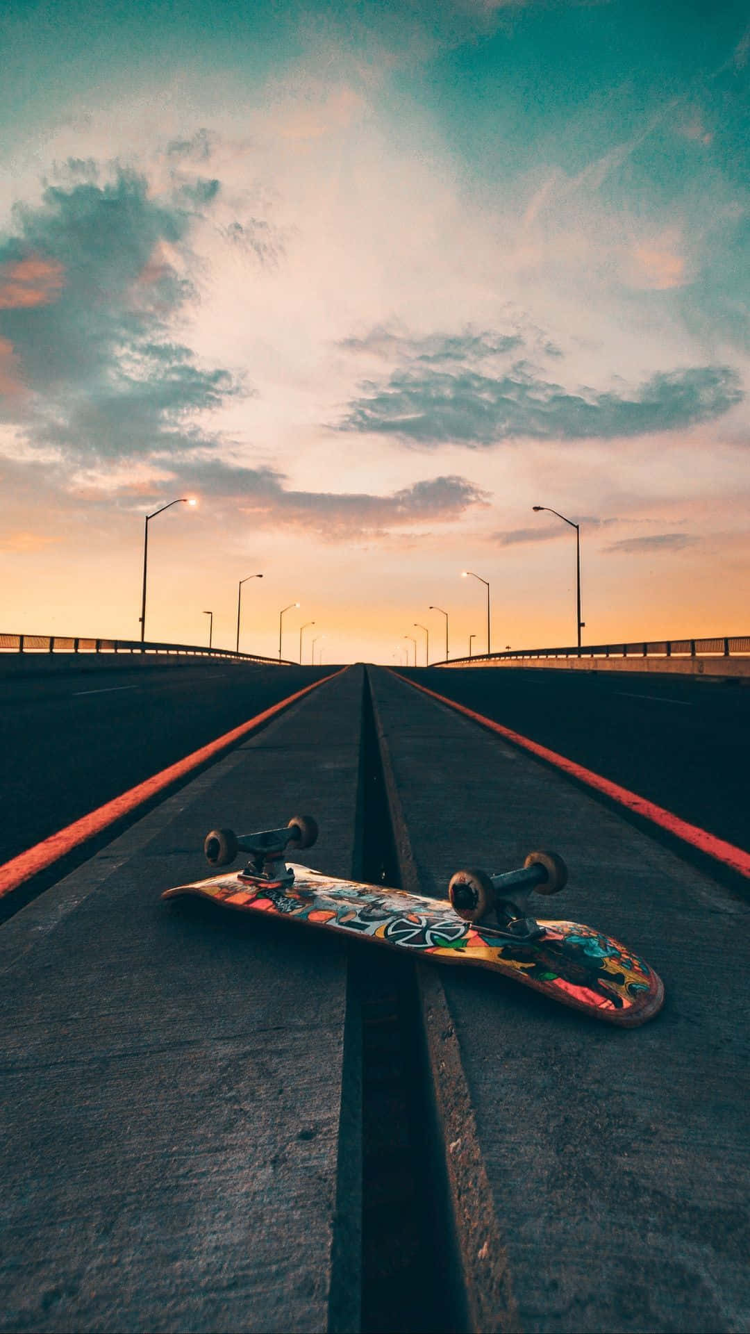 Enjoy a Skate Around the Neighborhood on this Retro Skateboard Wallpaper