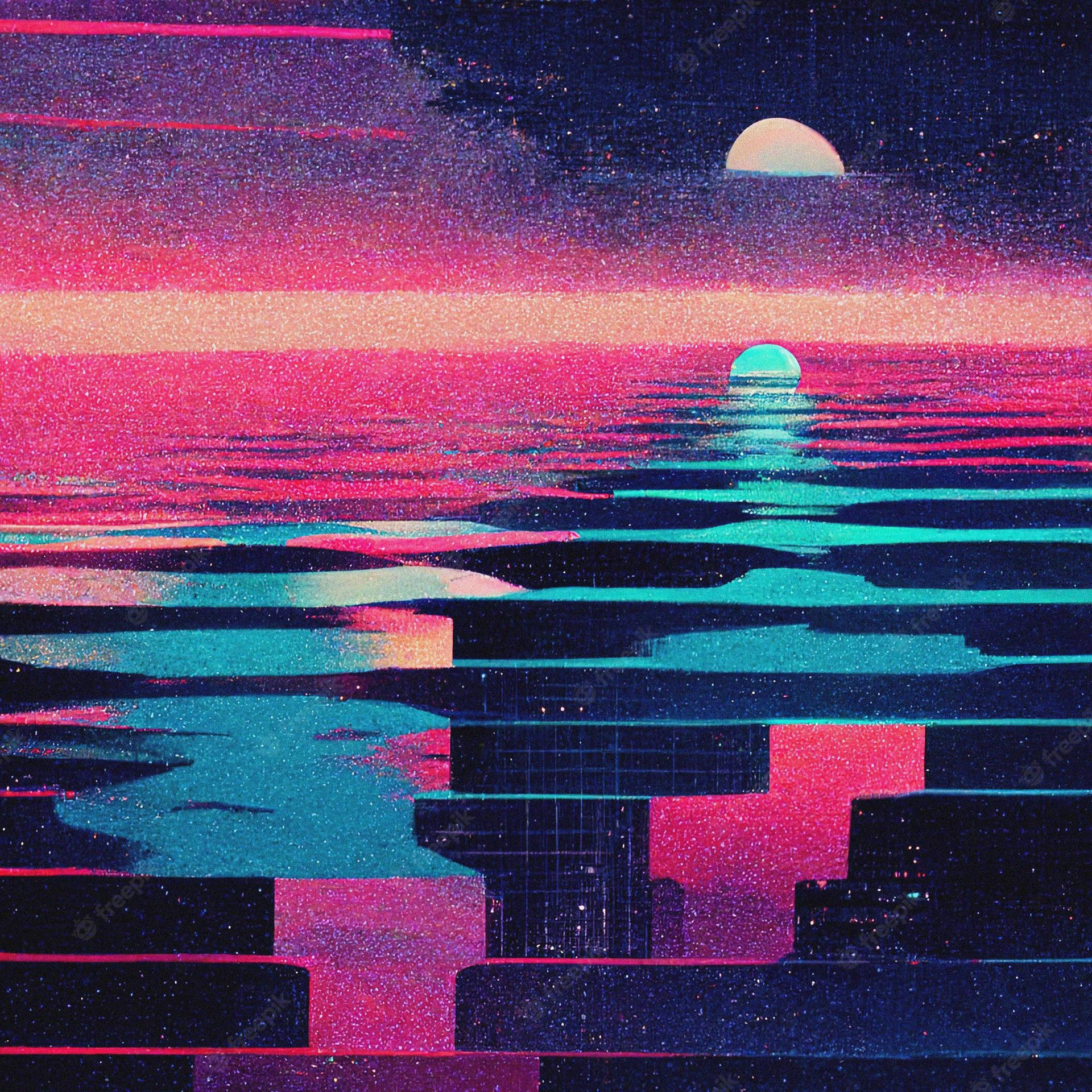 Retro Space Sunset Wallpaper