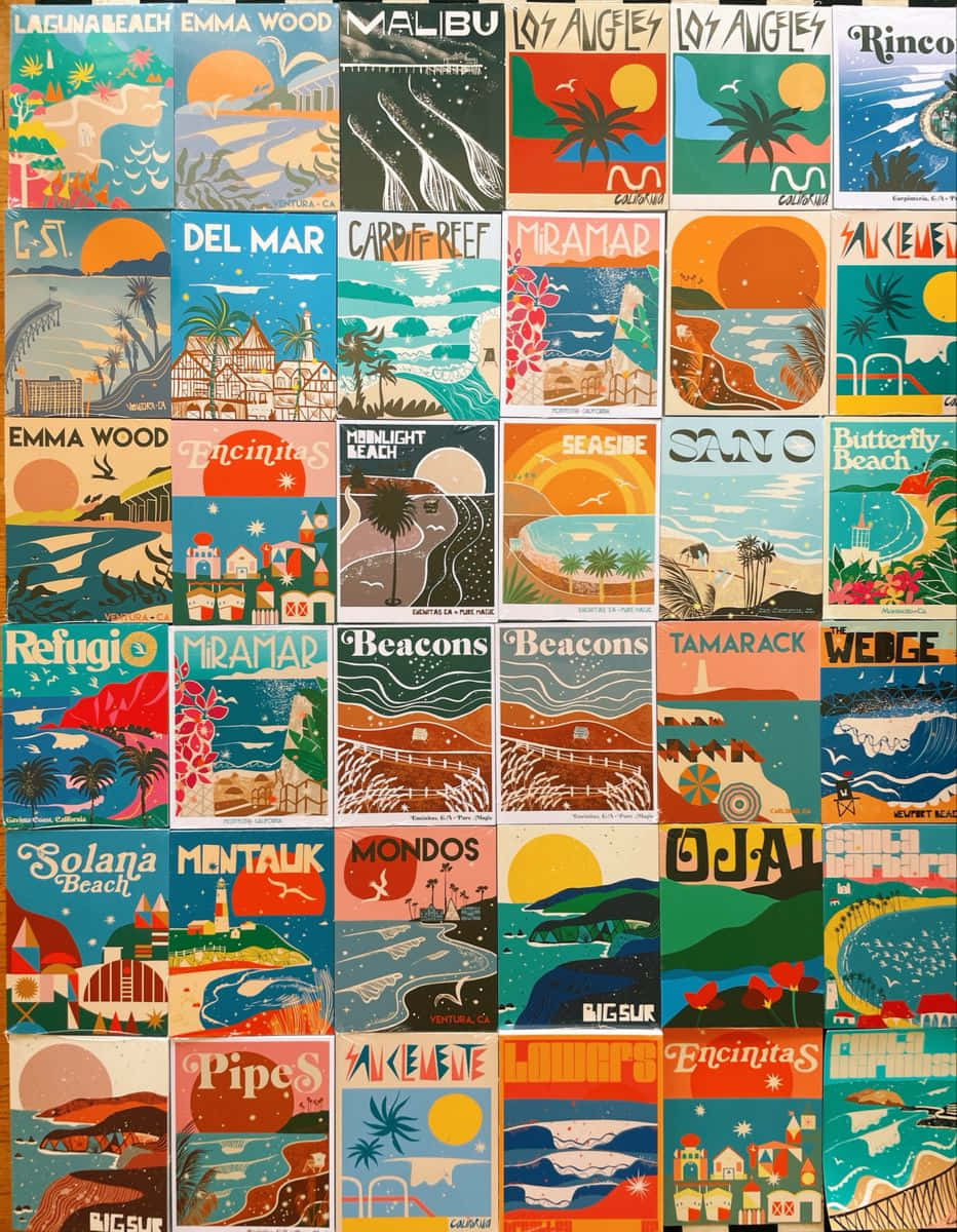 Retro Stijl Strand Reisposters Collectie Achtergrond