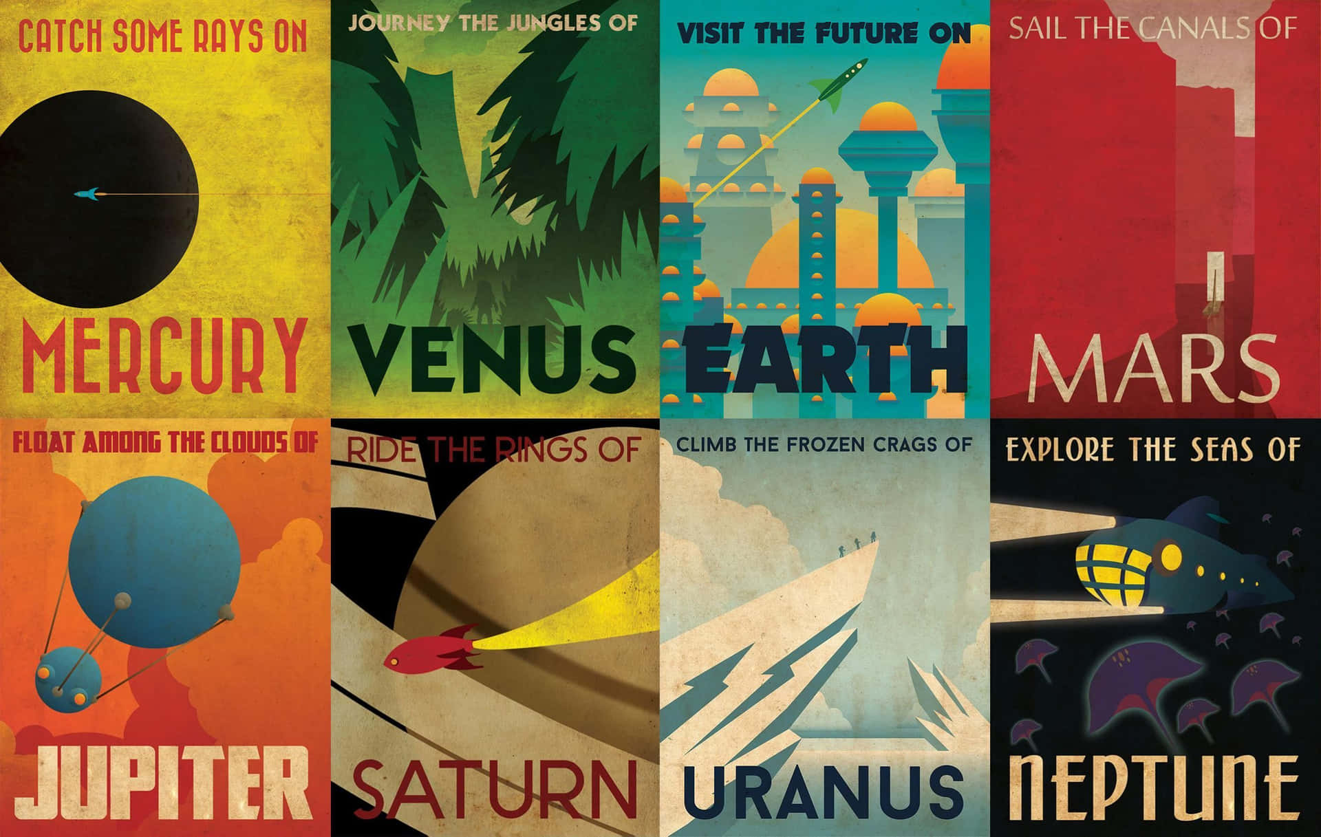 Retro Style Planetary Travel Posters Wallpaper