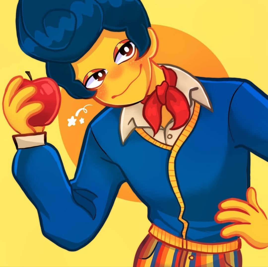 Retro Styled Character Holding Apple Wallpaper