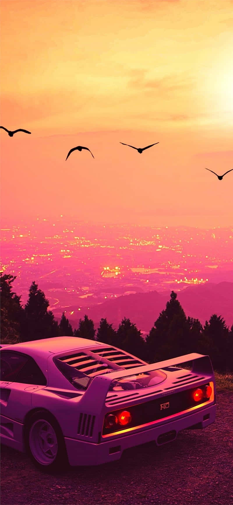Retro Summer Sunsetwith Classic Car Wallpaper