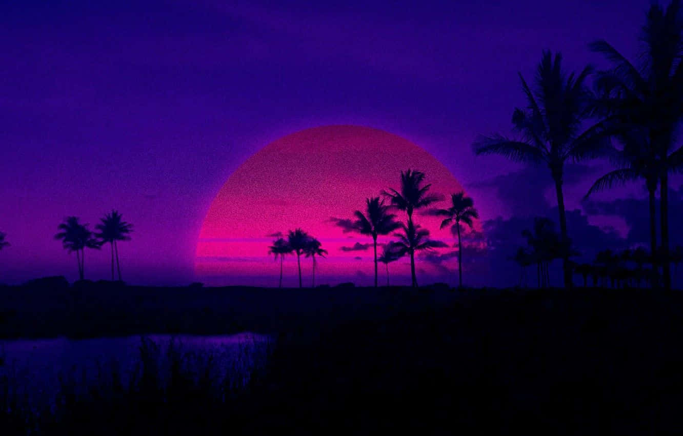 A picturesque view of a glowing, retro sunset. Wallpaper