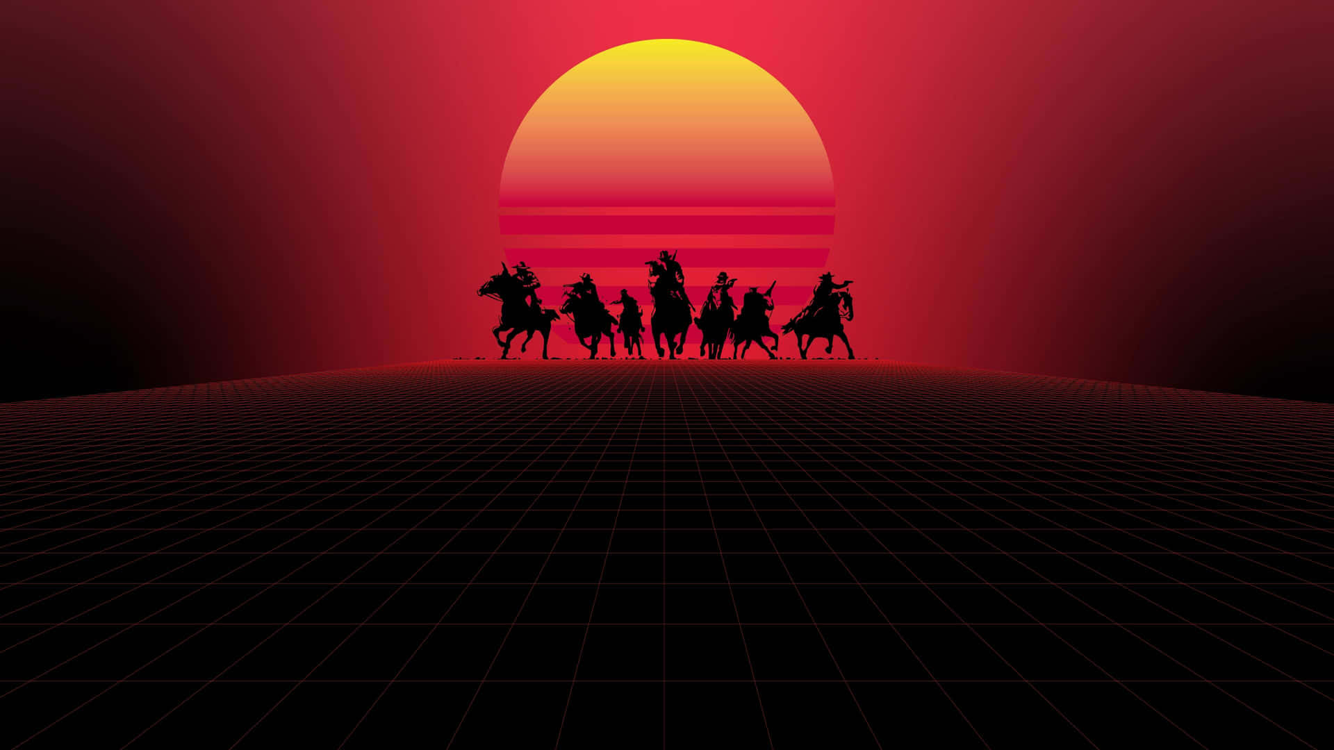 Retro Sunset Cowboy Silhouettes Wallpaper