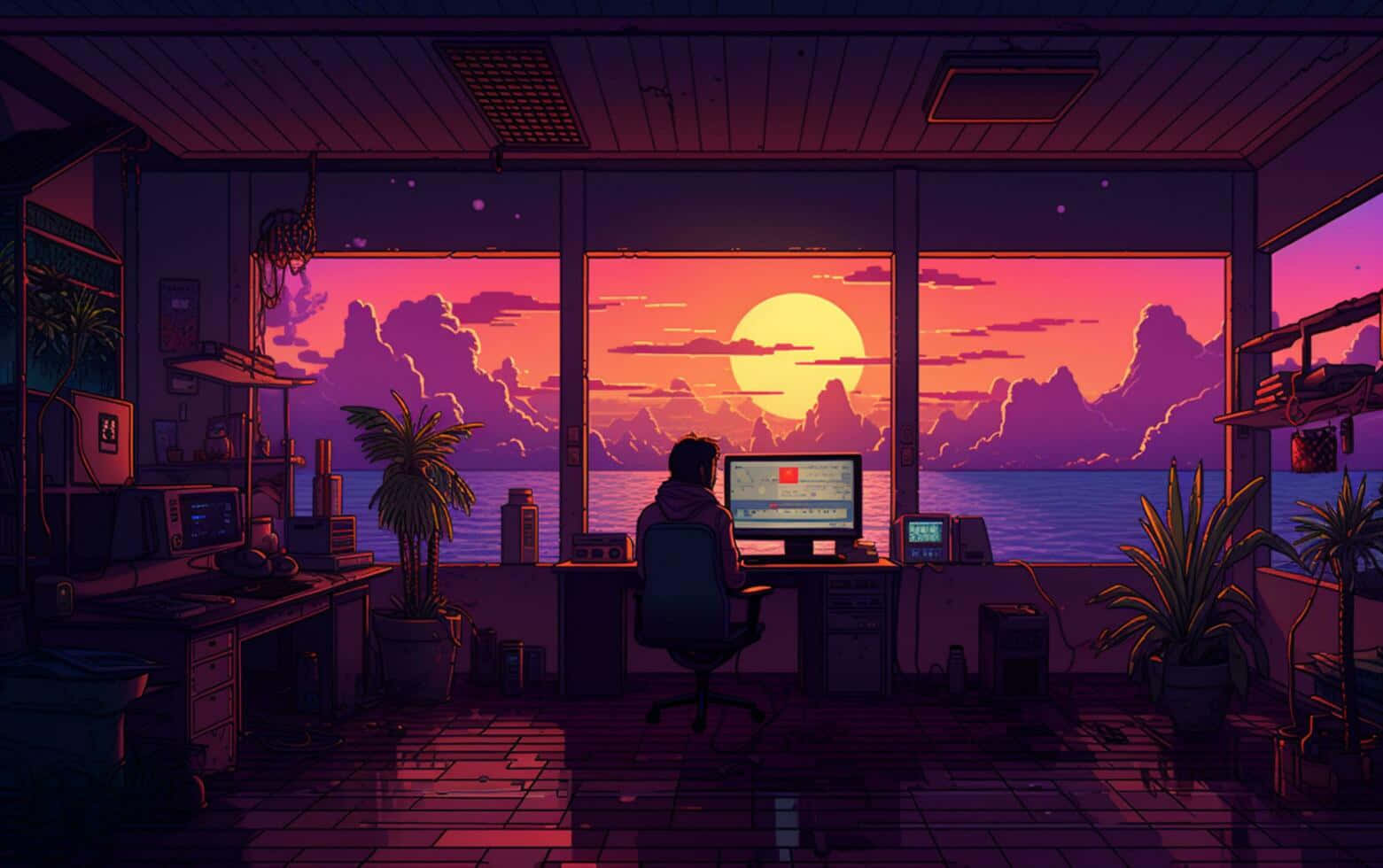 Retro Sunset Office View.jpg Wallpaper