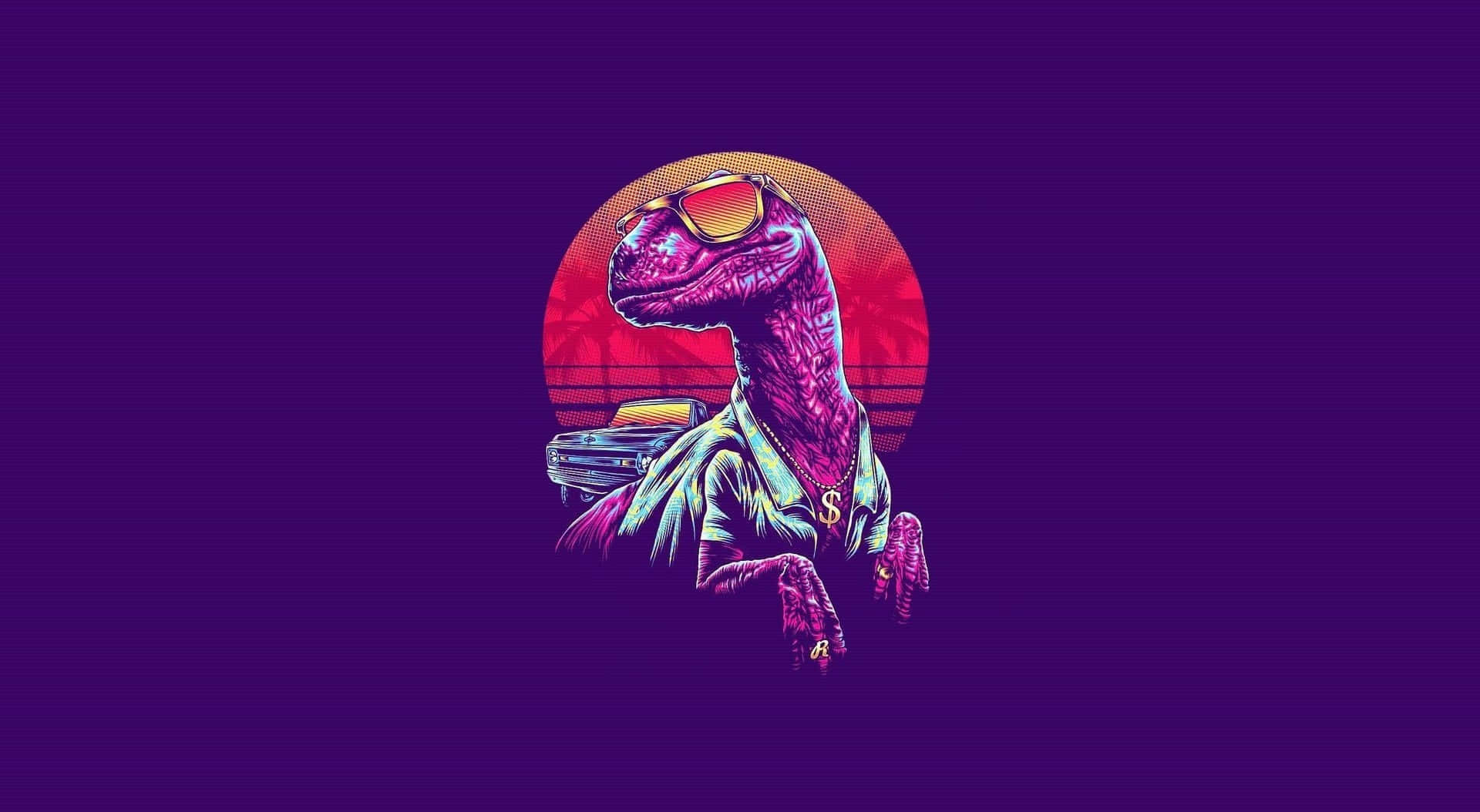 Retro Synthwave Dinosaur Wallpaper