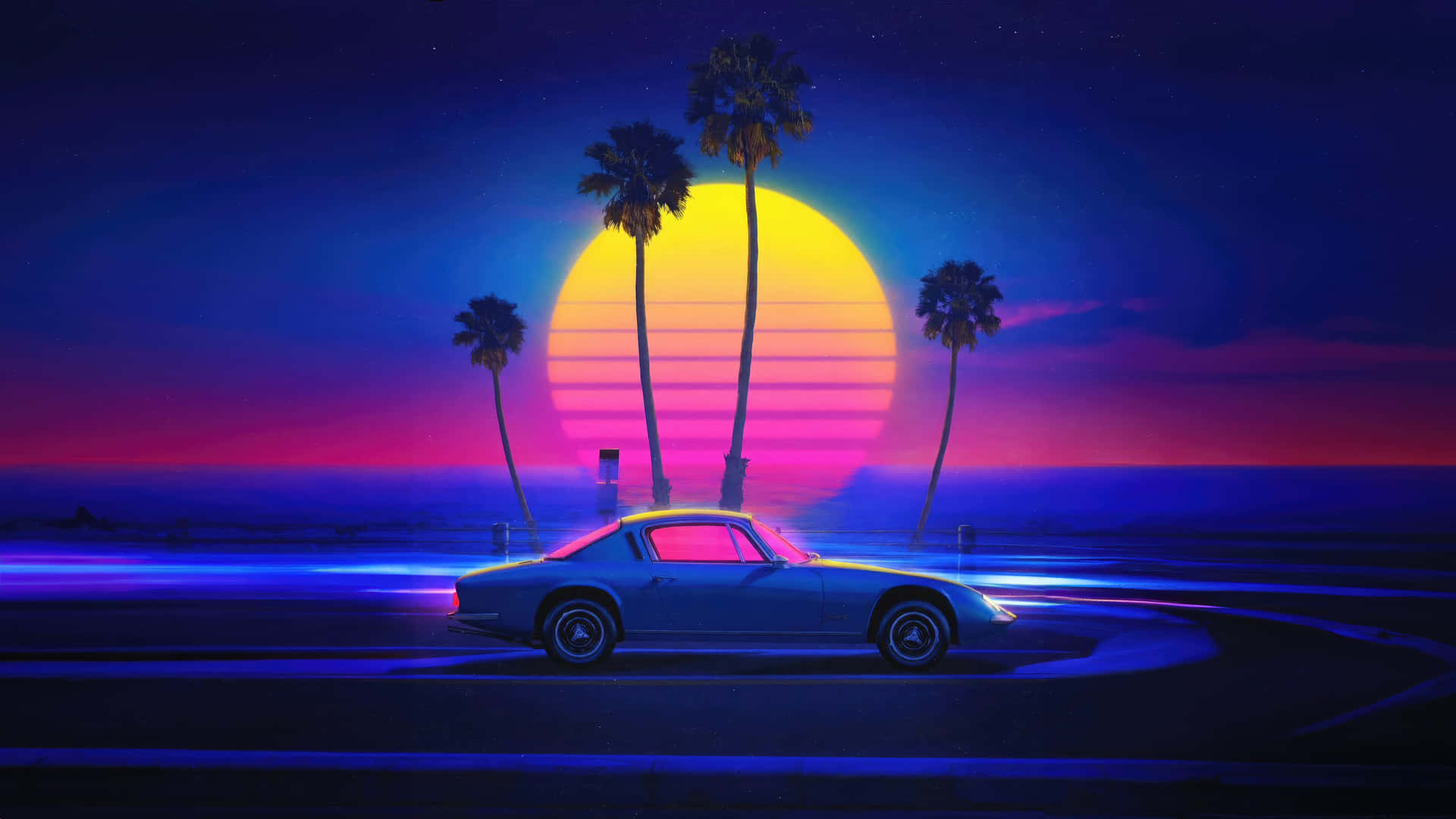 Retro Synthwave Sunset Car Wallpaper