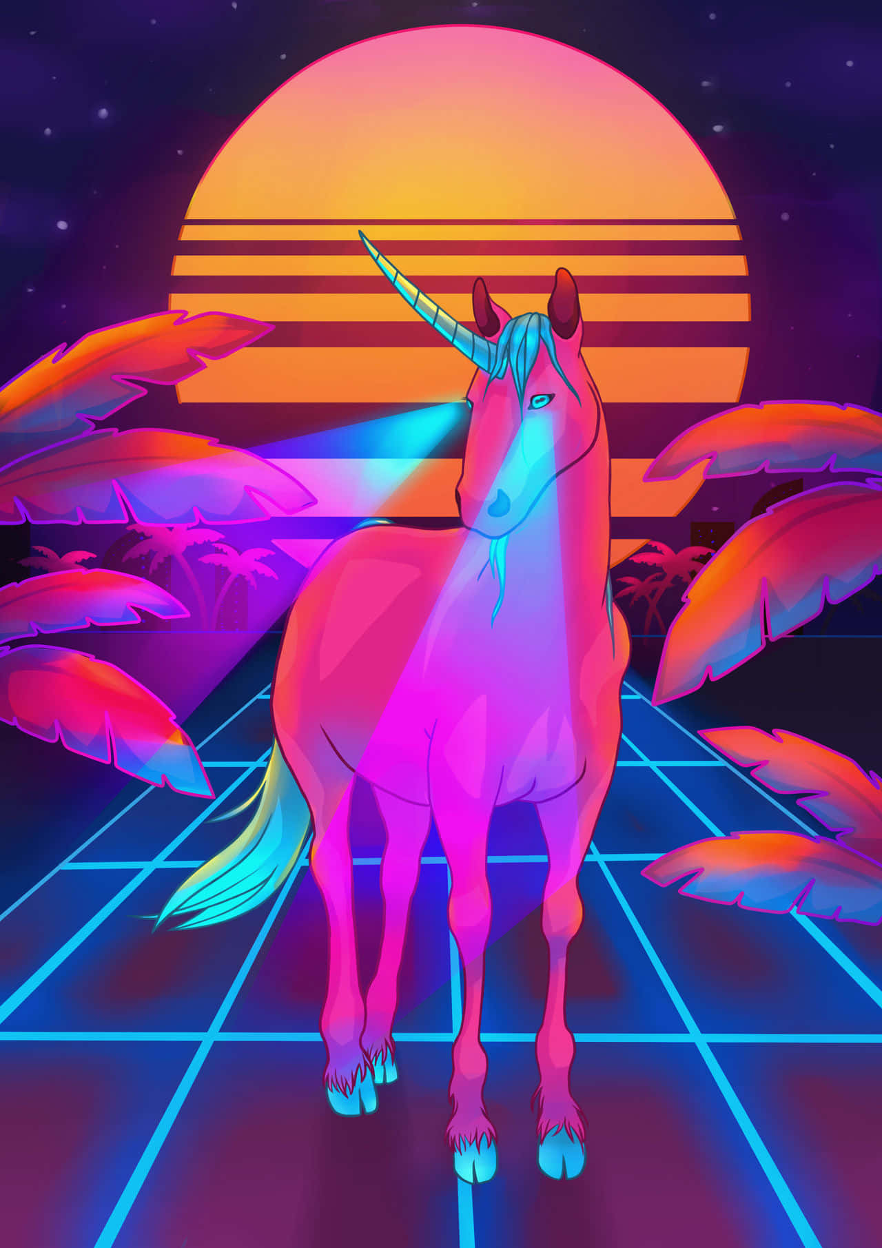 Retro Synthwave Unicorn Wallpaper