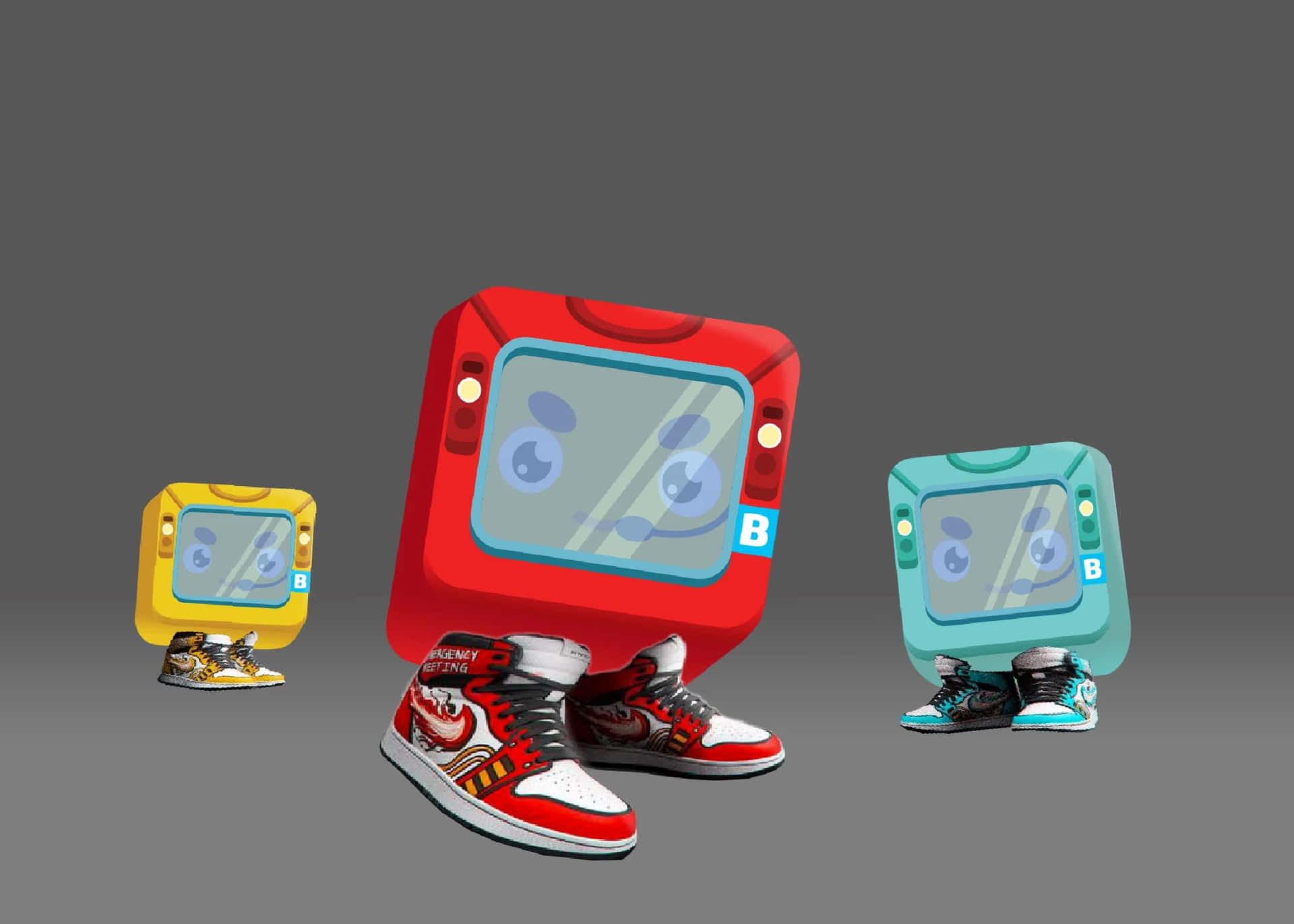 Retro Tv Personages Met Sneakers Achtergrond