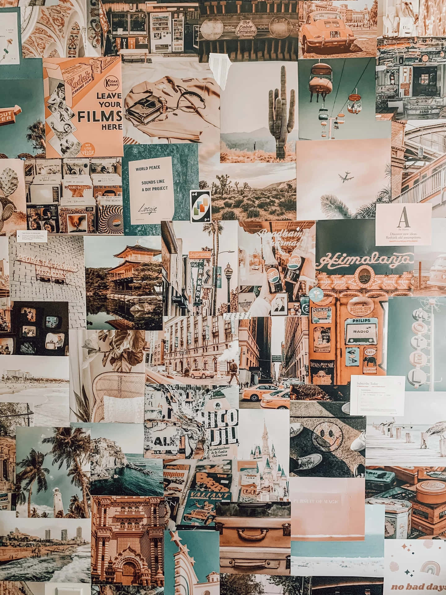 Retro Travel Collage Wall Aesthetic Wallpaper