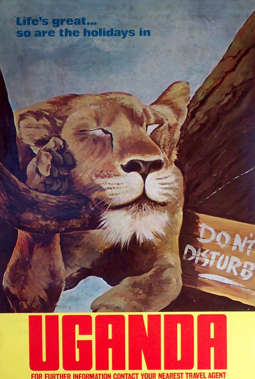 Retro Uganda Travel Poster Lion Wallpaper