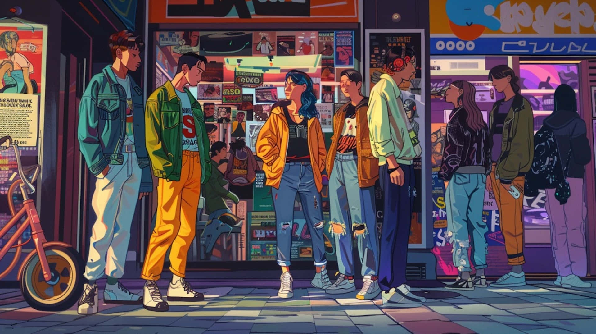 Retro Urban Youth Hangout Scene Wallpaper