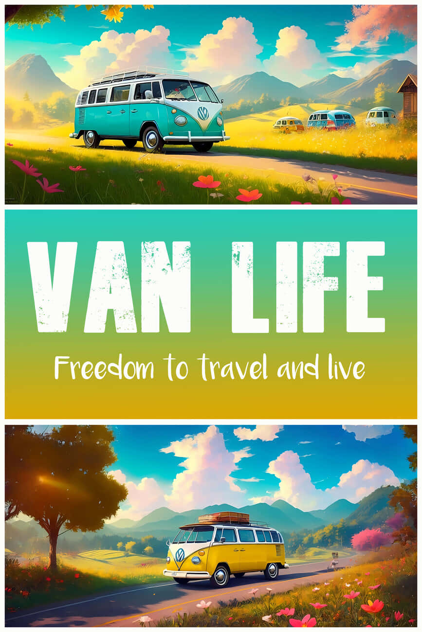 Retro Van Life Travel Poster Wallpaper