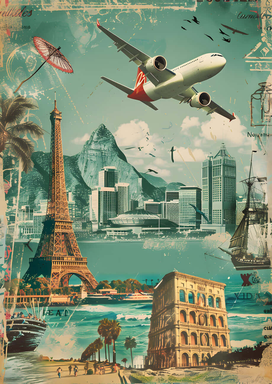 Retro Wereld Reis Collage Poster Achtergrond