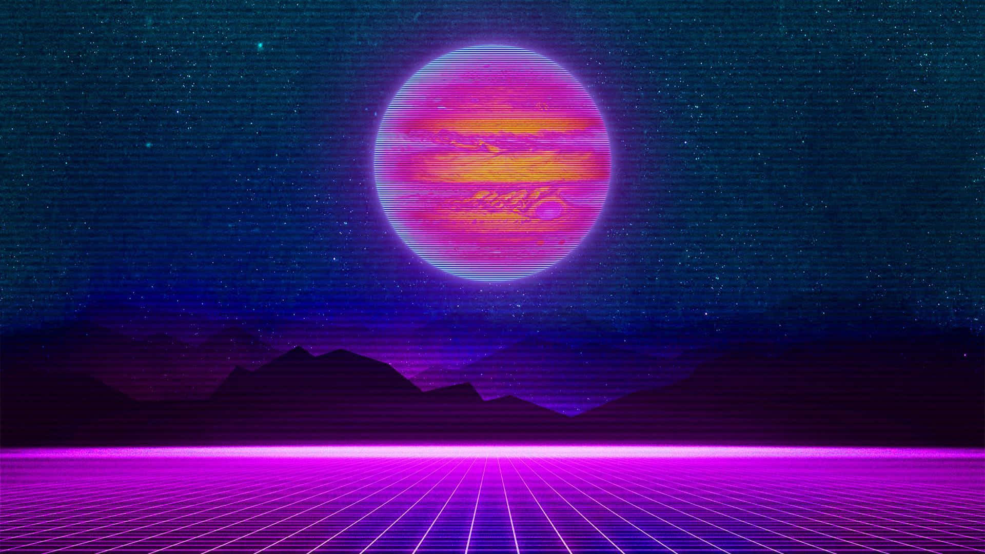 “A vivid, neon-infused Retrowave background, perfect for any music or art enthusiast.”
